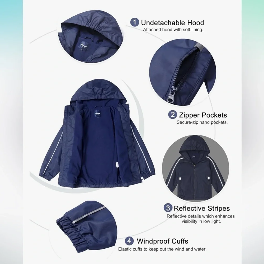 NWT Boys Fleece Lined Jacket Hooded Outdoor Windbreaker